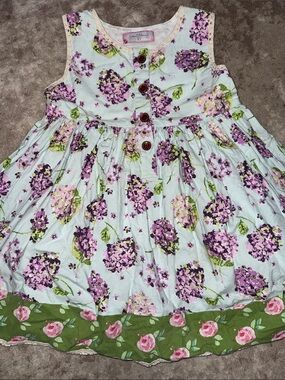Sweet Honey Girls' 6 Y Mint Floral Sleeveless Dress with Green Rose Hem
